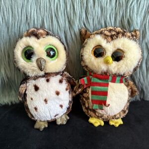 TY Beanie Buddies Owl Plush Toys Sammy And Wise Silky Soft Clean  6"‎ /2 Owls